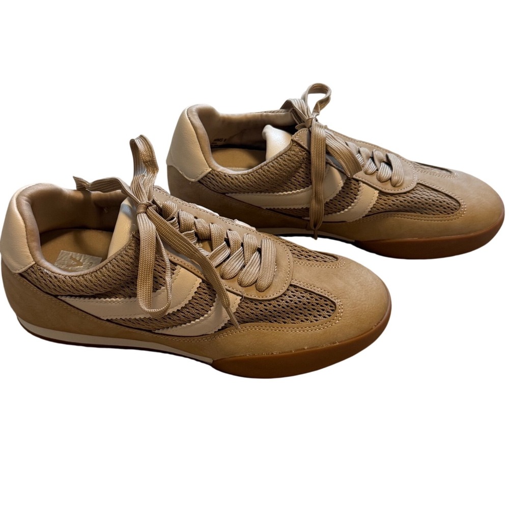 Dolce Vita Womens Size 8 Mesh Faux Suede Low Top Sneakers Tan Cream Gum Sole